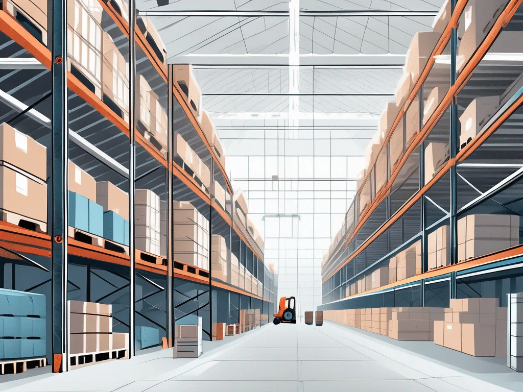 Modern warehouse interior with organized inventory shelves and forklift for efficient management