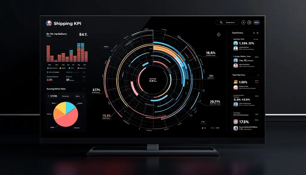Shipping KPI dashboard displaying delivery metrics, performance charts, and logistics analytics on monitor