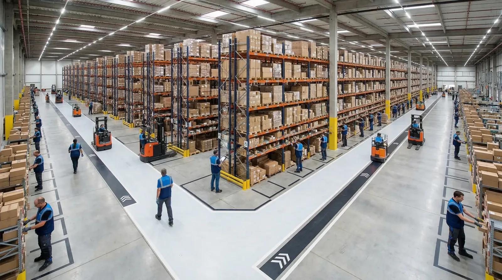 Wide shot of distribution center operations
