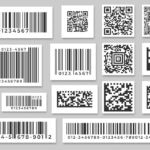 assortment showing 1d vs 2d barcode labels