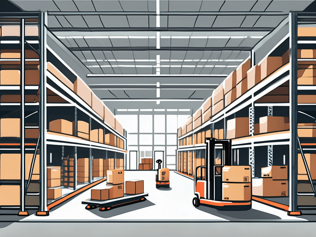 A well-organized warehouse with various sections for different goods