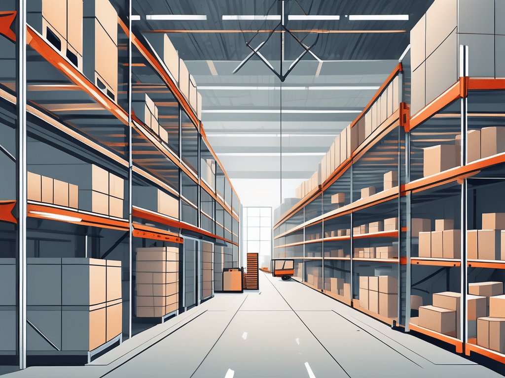 A modern warehouse with organized shelves