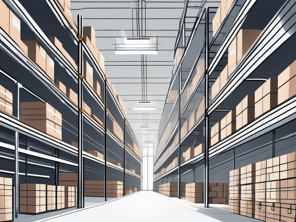 A modern warehouse with different sections showing automated systems