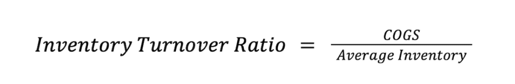 inventory turnover ratio formula is inventory turnover ratio equals COGS divided by average inventory